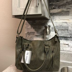 Faux suede olive green handbag